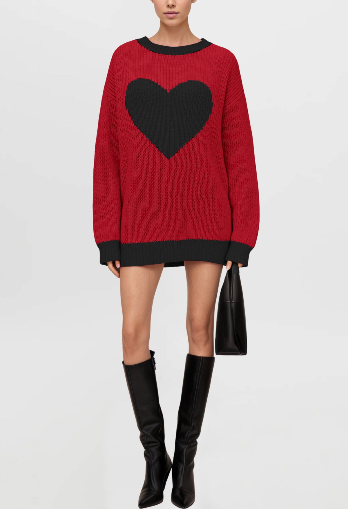 Oversized Heart Color Block Knit Sweater Pullover