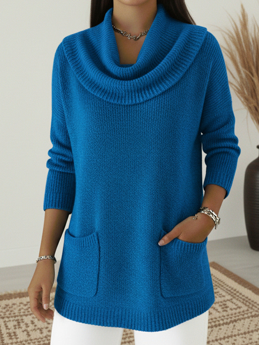Tunic Sweater Cowl Neck Long Sleeve Top with Pockets