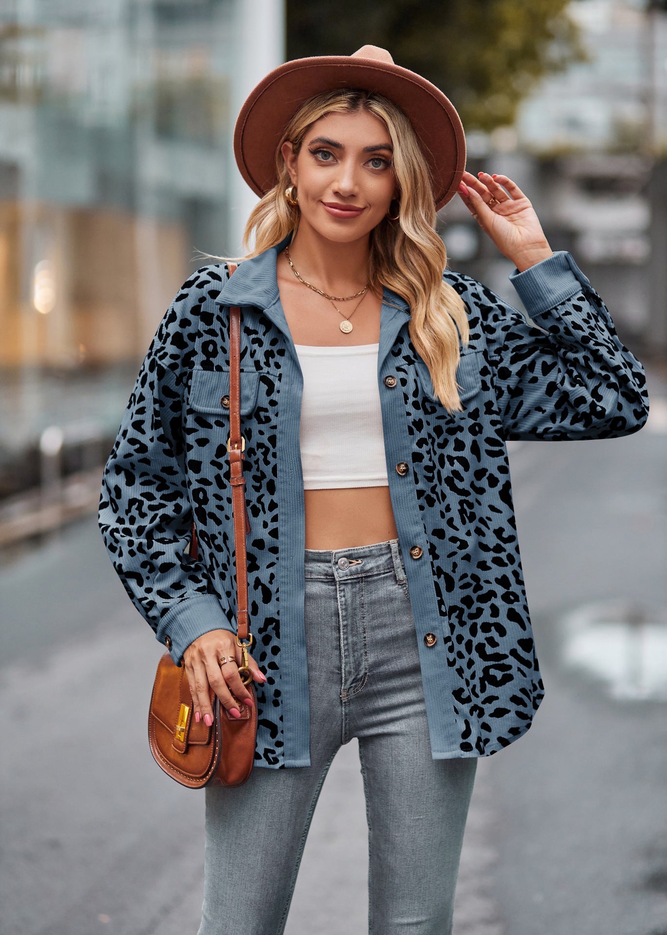 Leopard Print Shacket Button Up Long Sleeve Jacket