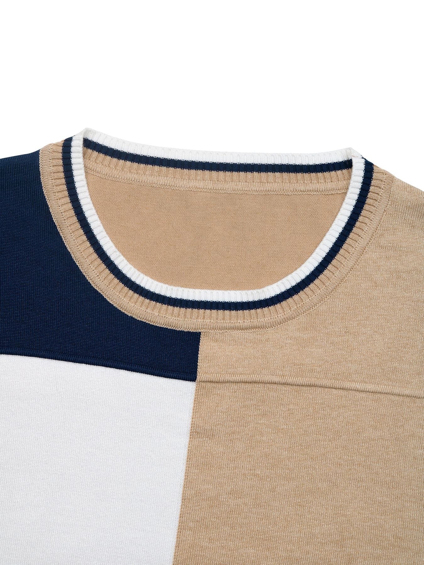 Color Block Crew Neck Long Sleeve Knit Pullover Top