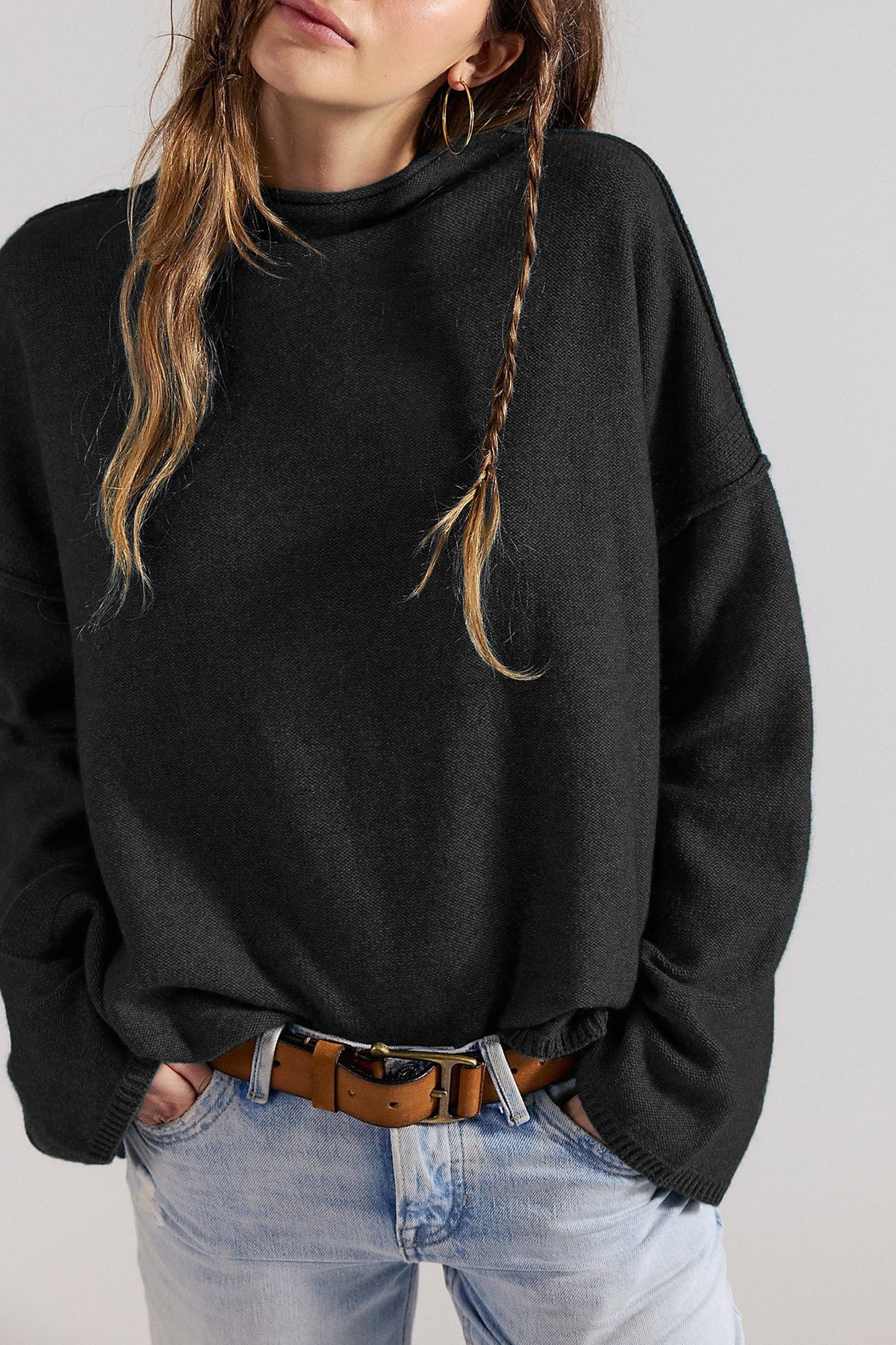 Women's Oversized Crew Neck Solid Pullover Sweater