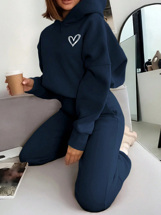 Heart Embroidered Hoodie Jogger Pants Set