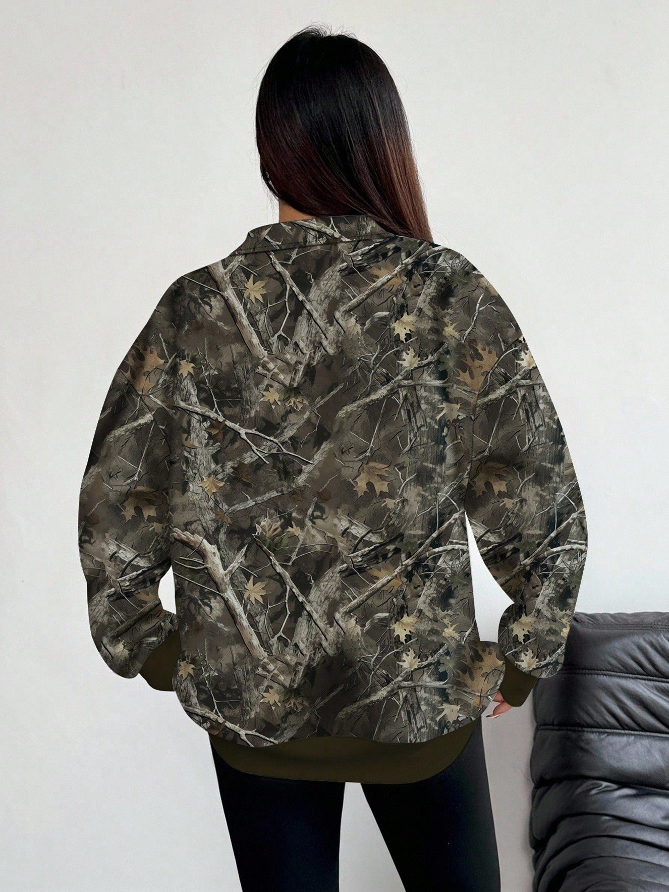 Oversized Woodland Camo Half Zip Pullover Sweatshirt