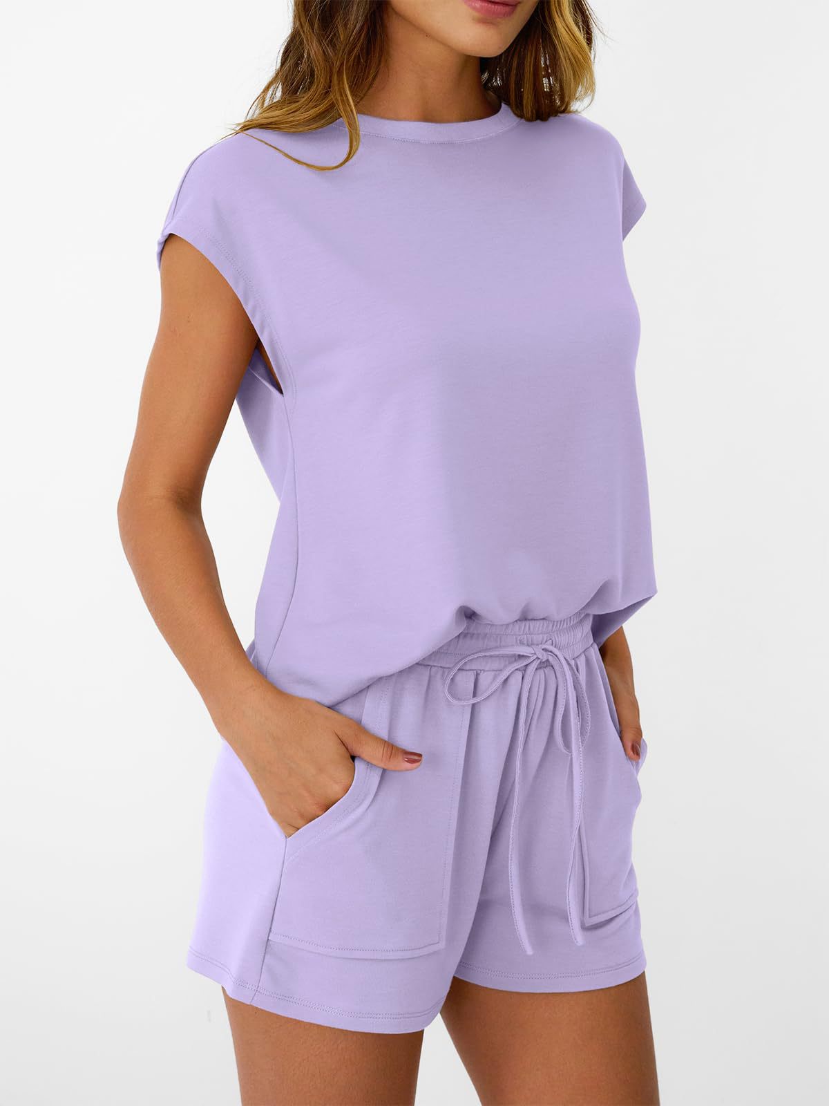 Solid Knit Lounge Set Casual Drawstring Pocket