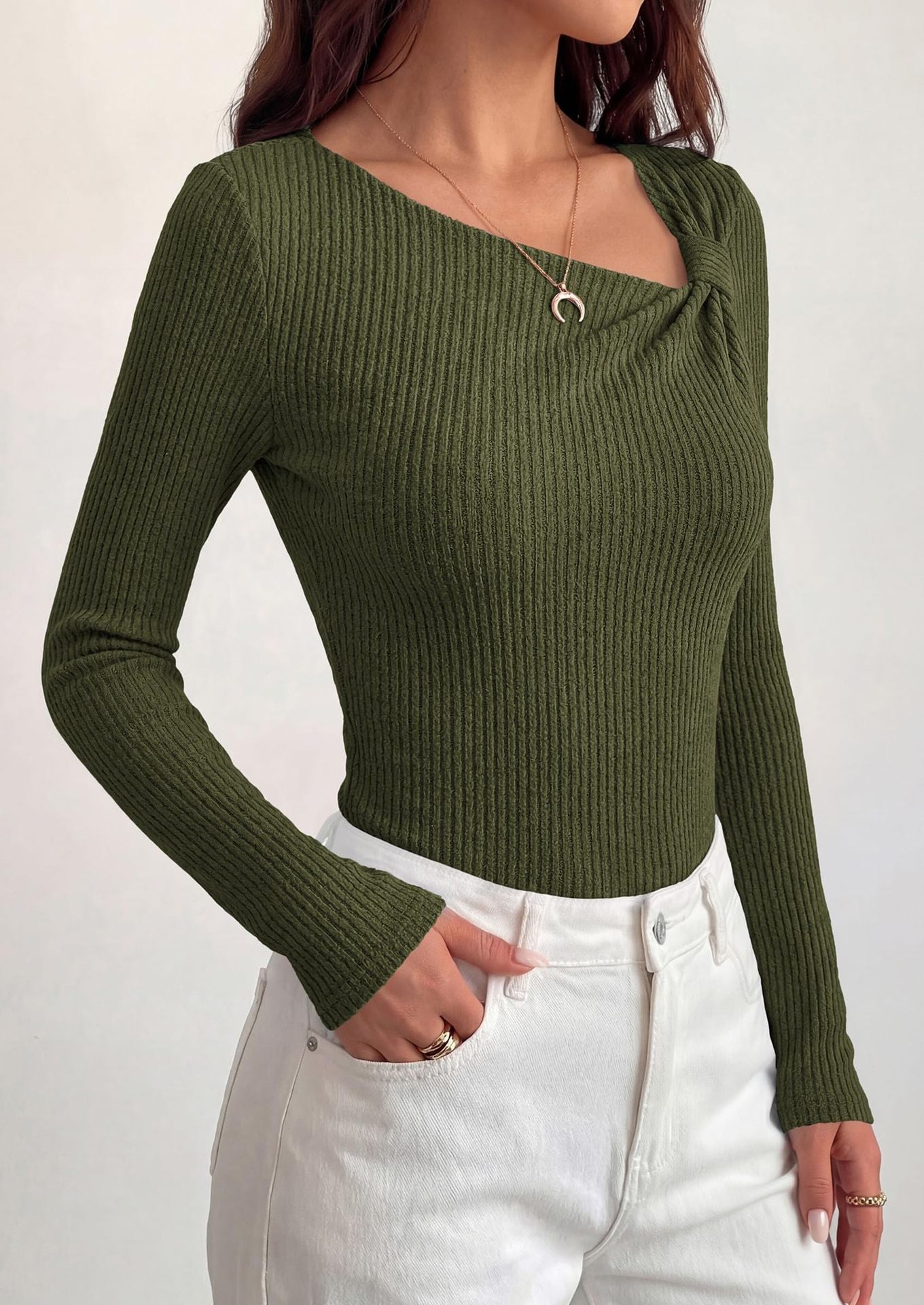 Asymmetrical Ribbed Knit Long Sleeve Sweater Top