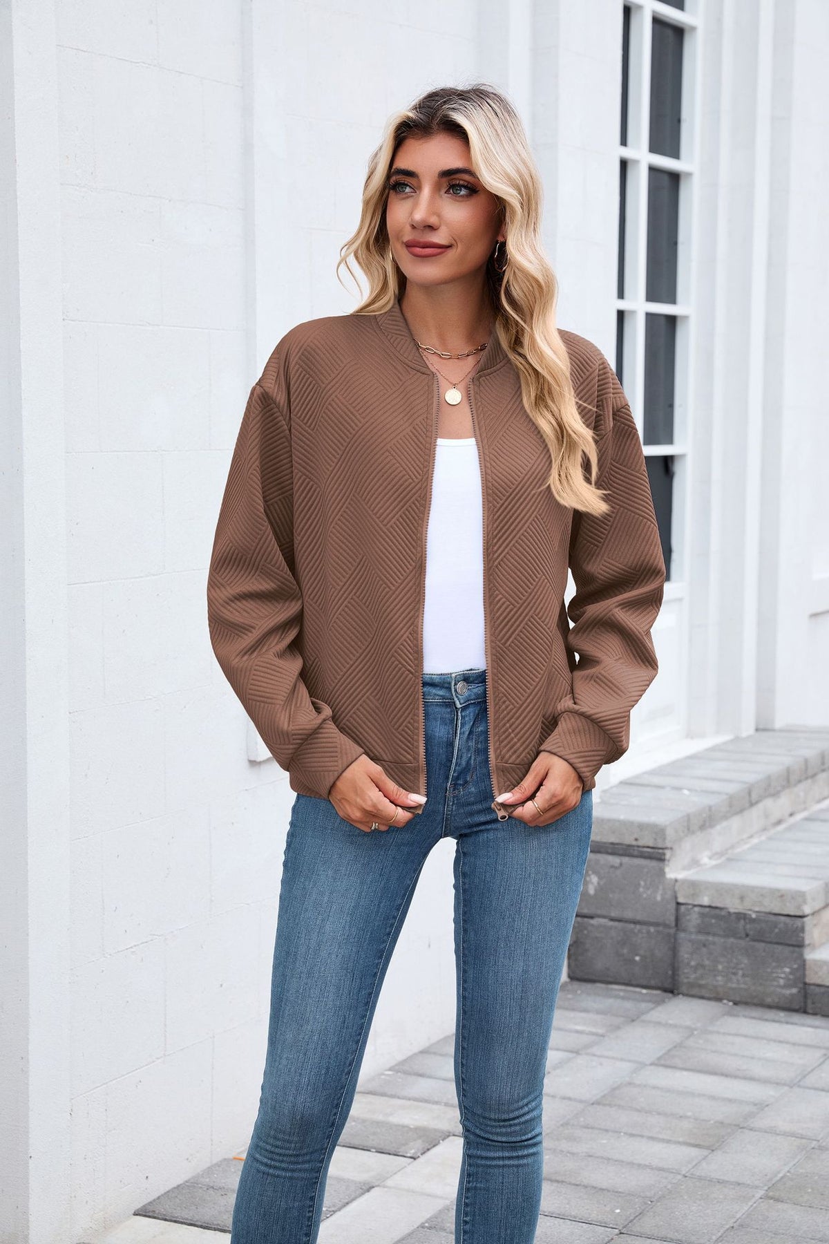 Women's Oversized Quilted Zip-Up Bomber Jacket