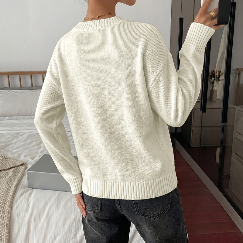 Bow Knit Sweater Oversized Crewneck Drop Shoulder