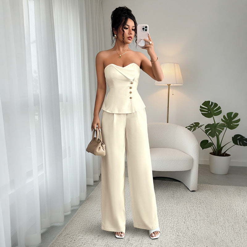 2026 Summer Strapless Top Wide Leg Pants Set