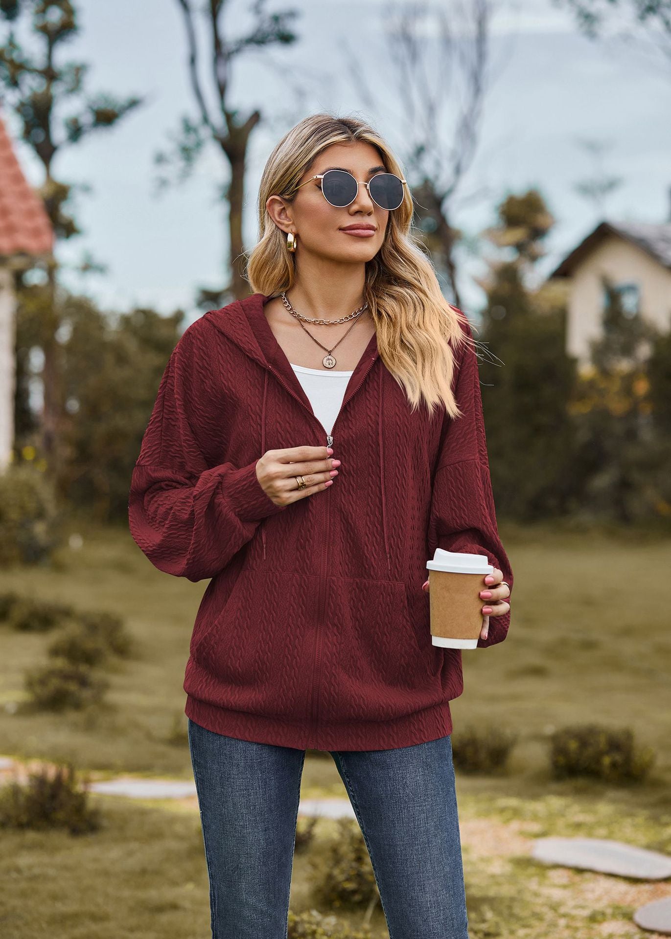 Womens Oversized Zip Up Hoodie Jacket with Pockets