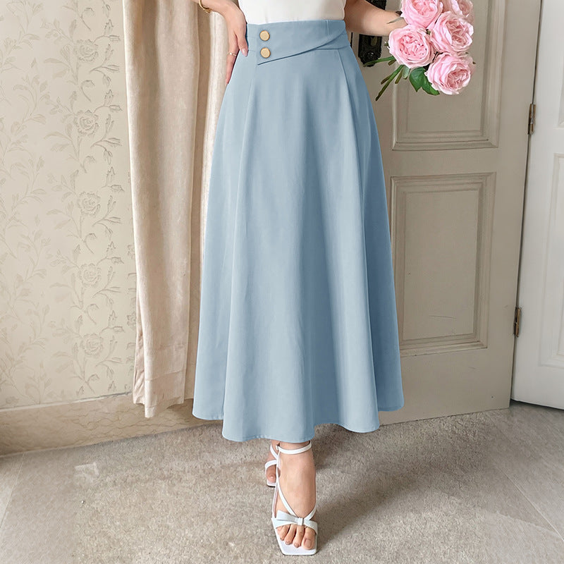 Solid Chiffon Midi Skirt Workwear High Waist Button
