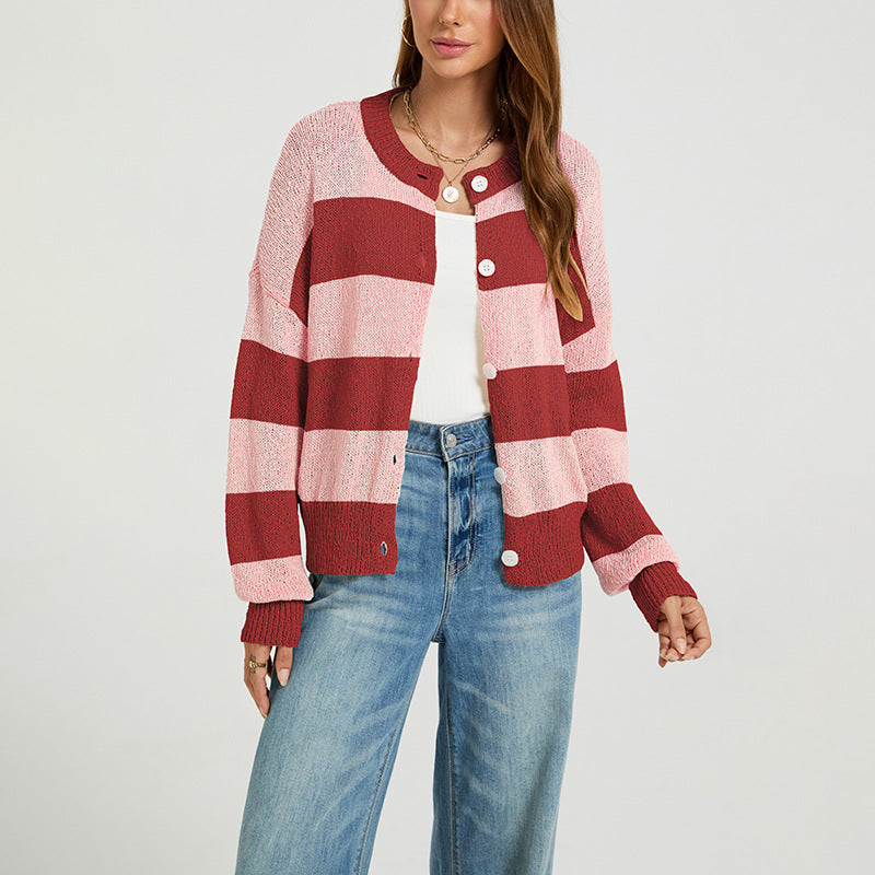 Women's Striped Chunky Knit Oversized Cardigan Sweater