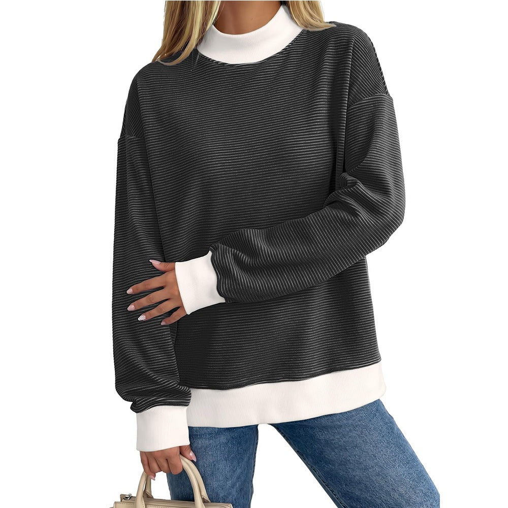 Striped Colorblock Oversized Long Sleeve Casual Sweatshirt