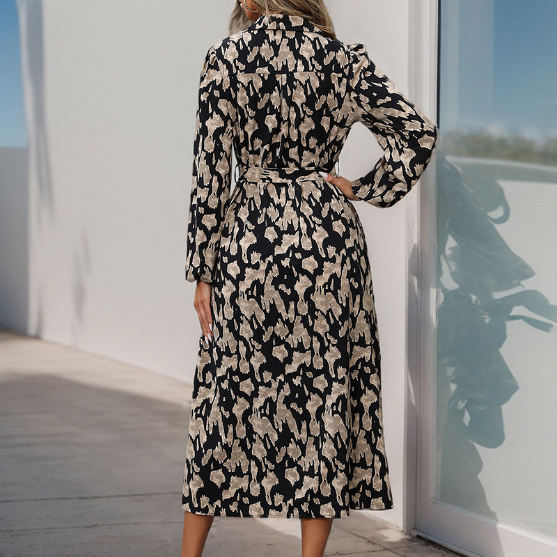 Autumn Women's Long Sleeve Cardigan Printed Dress