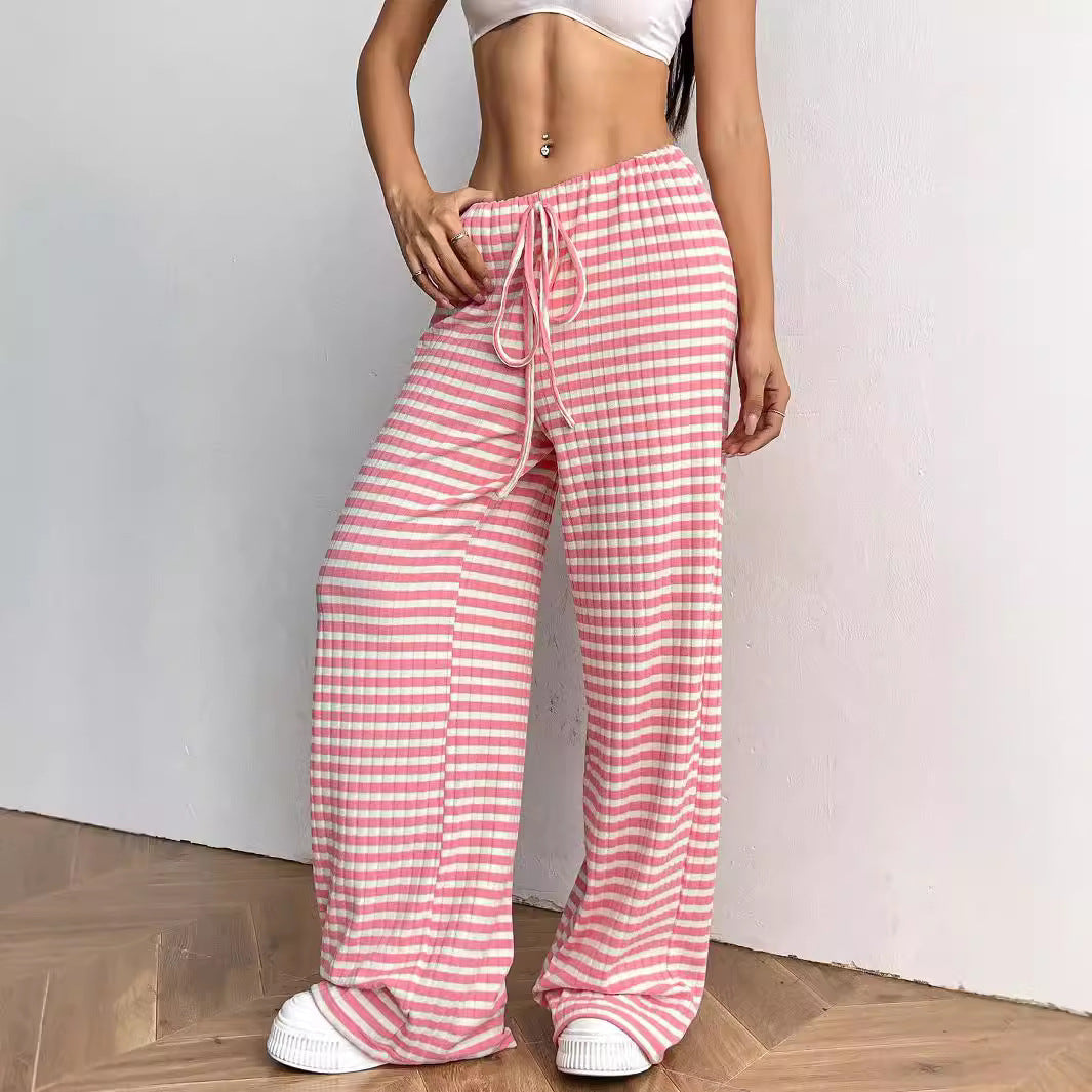 Women’s Striped Wide Leg Lounge Pants Drawstring Casual