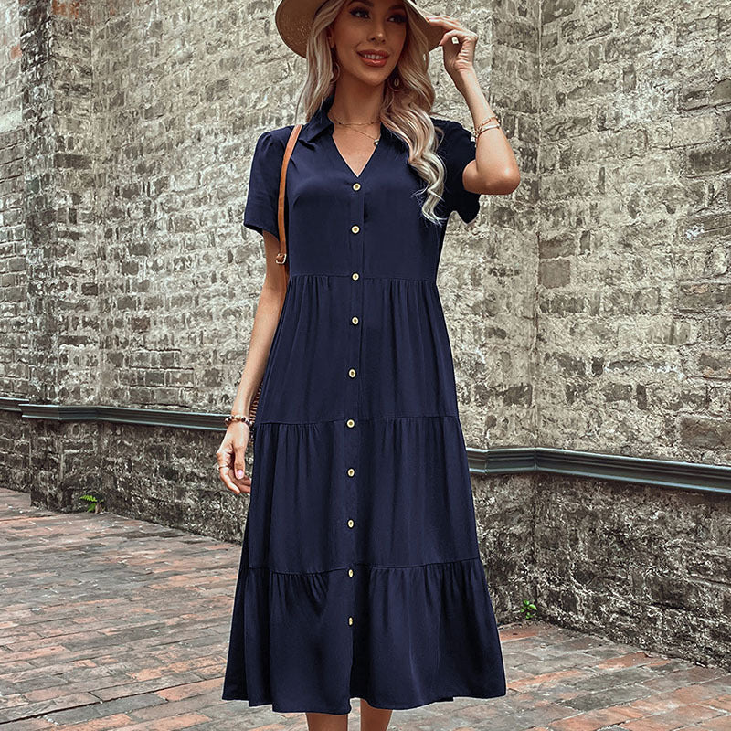 Women's  Button Front Tiered Midi Shirt Dress Casual Summer Dress