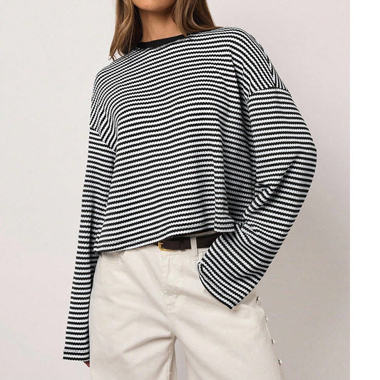 Striped Knit Sweater Long Sleeve Oversized Casual Top