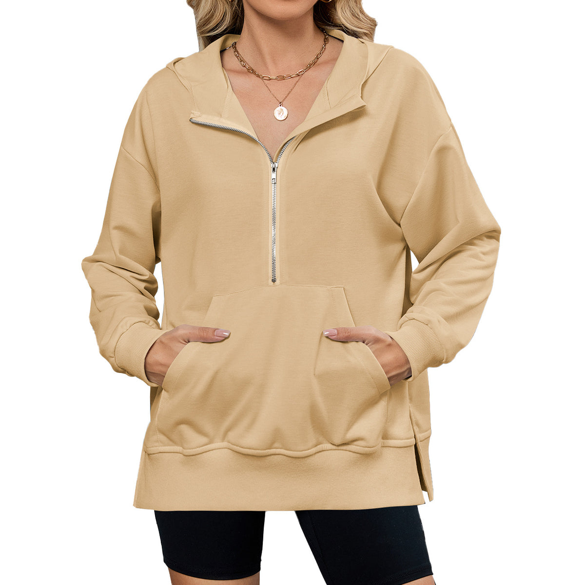 Women's Oversized Half Zip Hoodie Pocket Sweatshirt