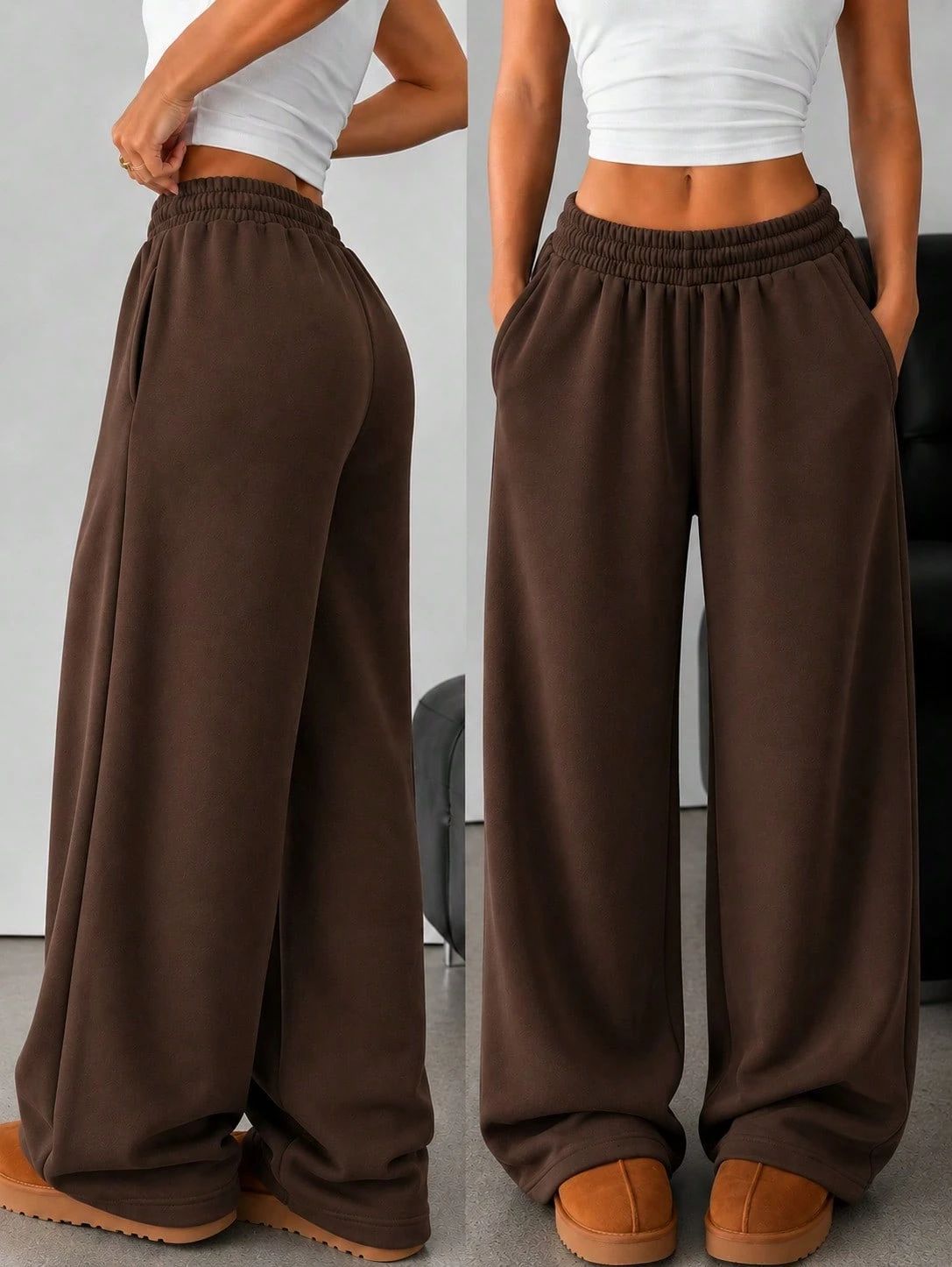 Fleece Lined Baggy Wide Leg Sweatpants Women Casual Pants