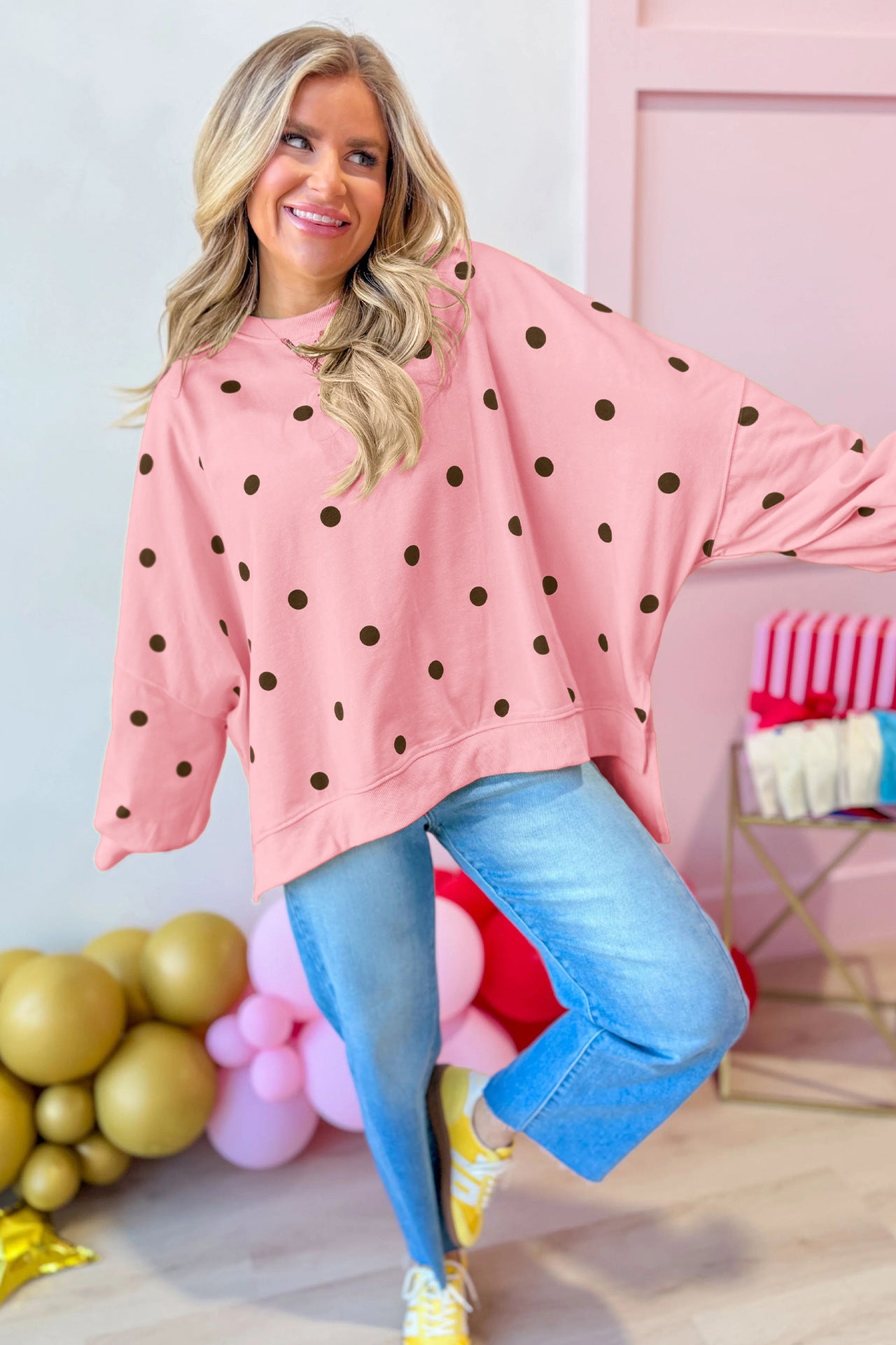 Custom Polka Dot Oversized Sweatshirt Womens Casual Pullover