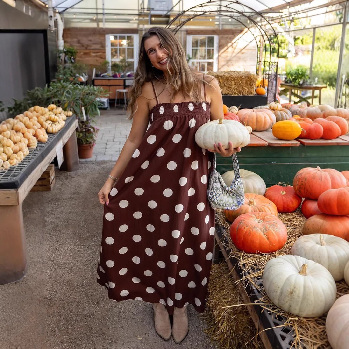 Polka Dot Cami Maxi Dress Sleeveless Flowy Dress
