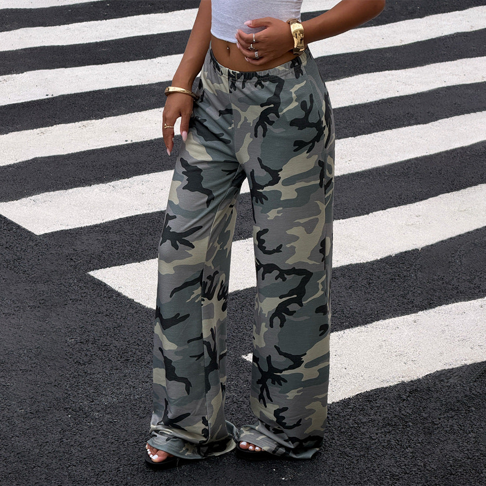 Women's Camo High Waisted Wide Leg Streetwear Pants