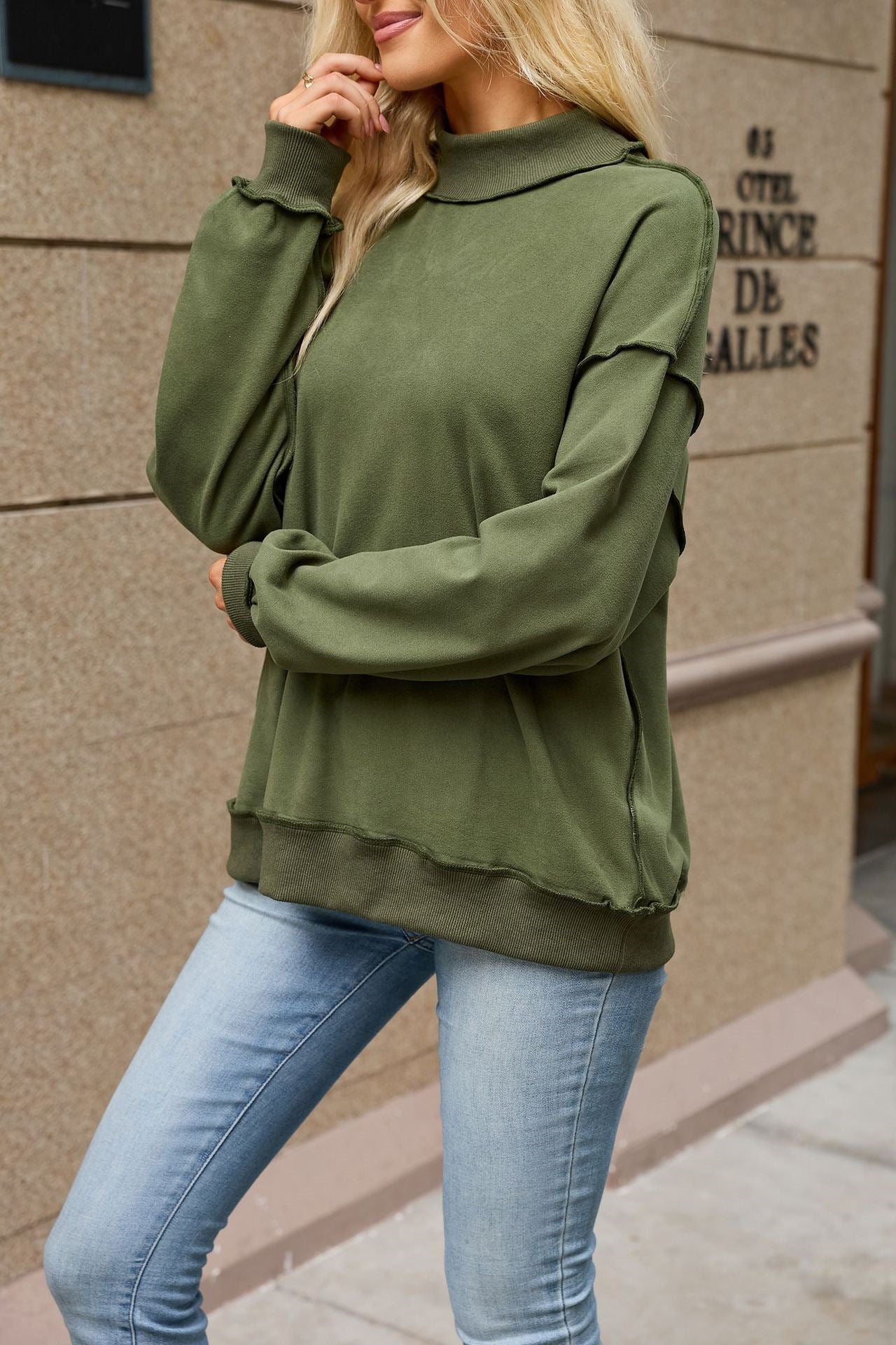 Mock Neck Exposed Seam Oversized Sweatshirt