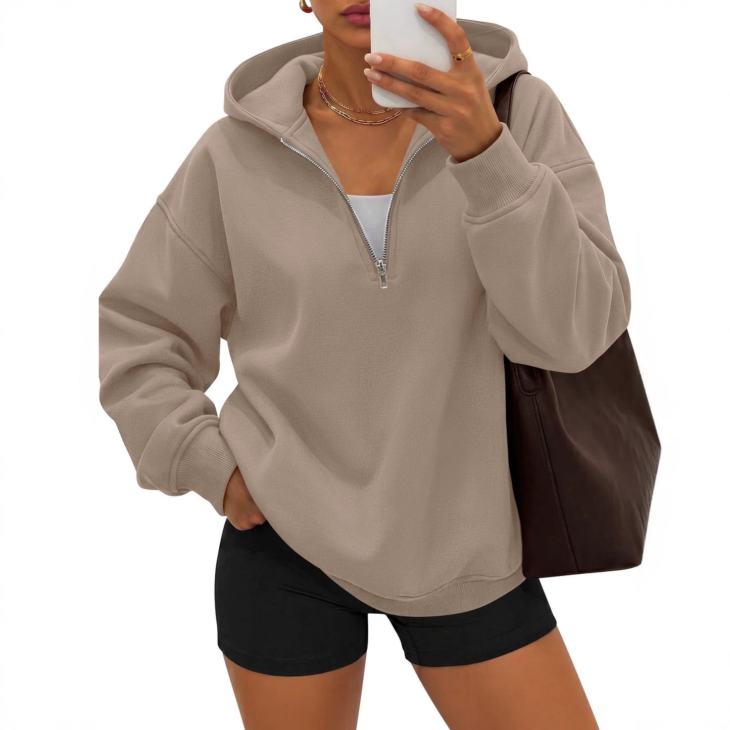 Half Zip Hoodie Relaxed Fit Pullover Sweatshirt
