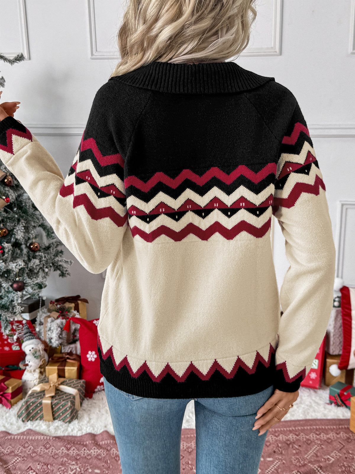 Women's Christmas Chevron Color Block Knit Sweater