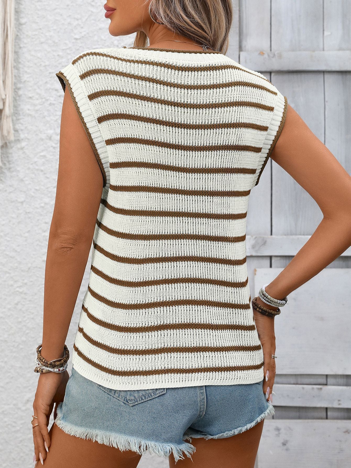 Striped Sleeveless Knit Tank Top Casual Summer Sweater Vest