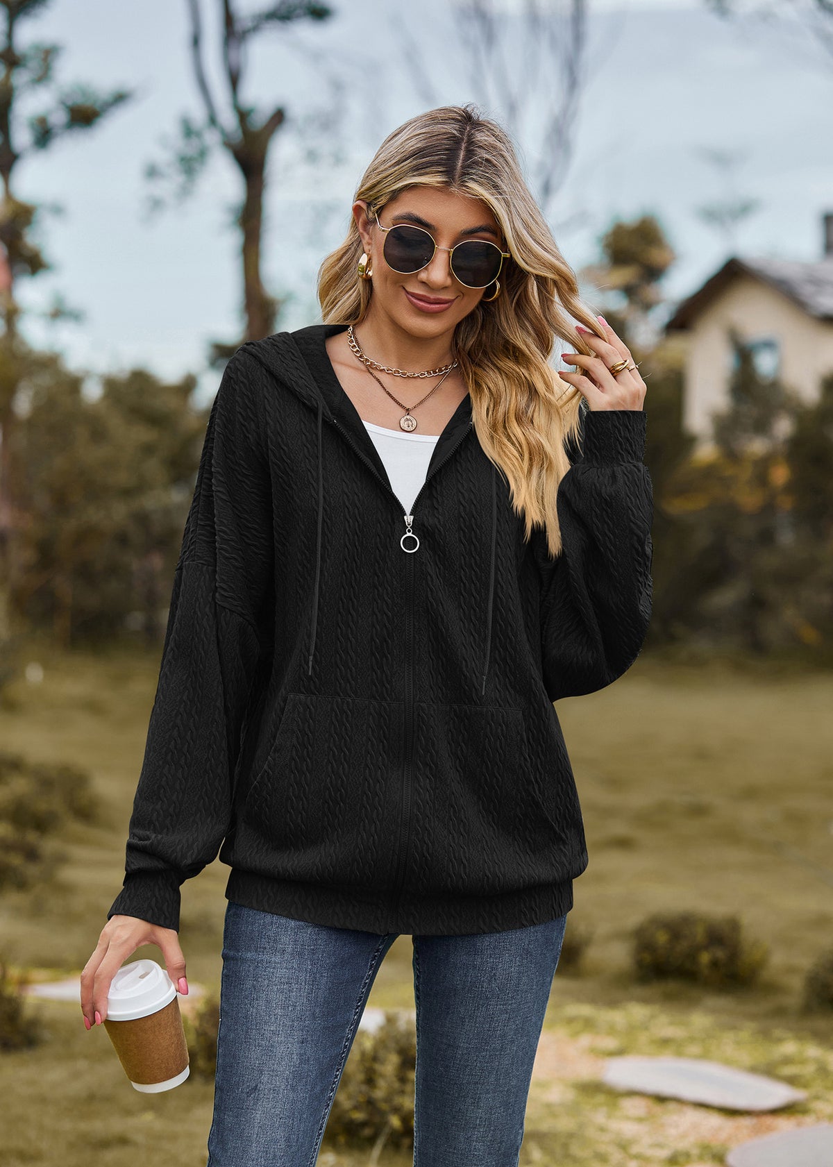 Womens Oversized Zip Up Hoodie Jacket with Pockets