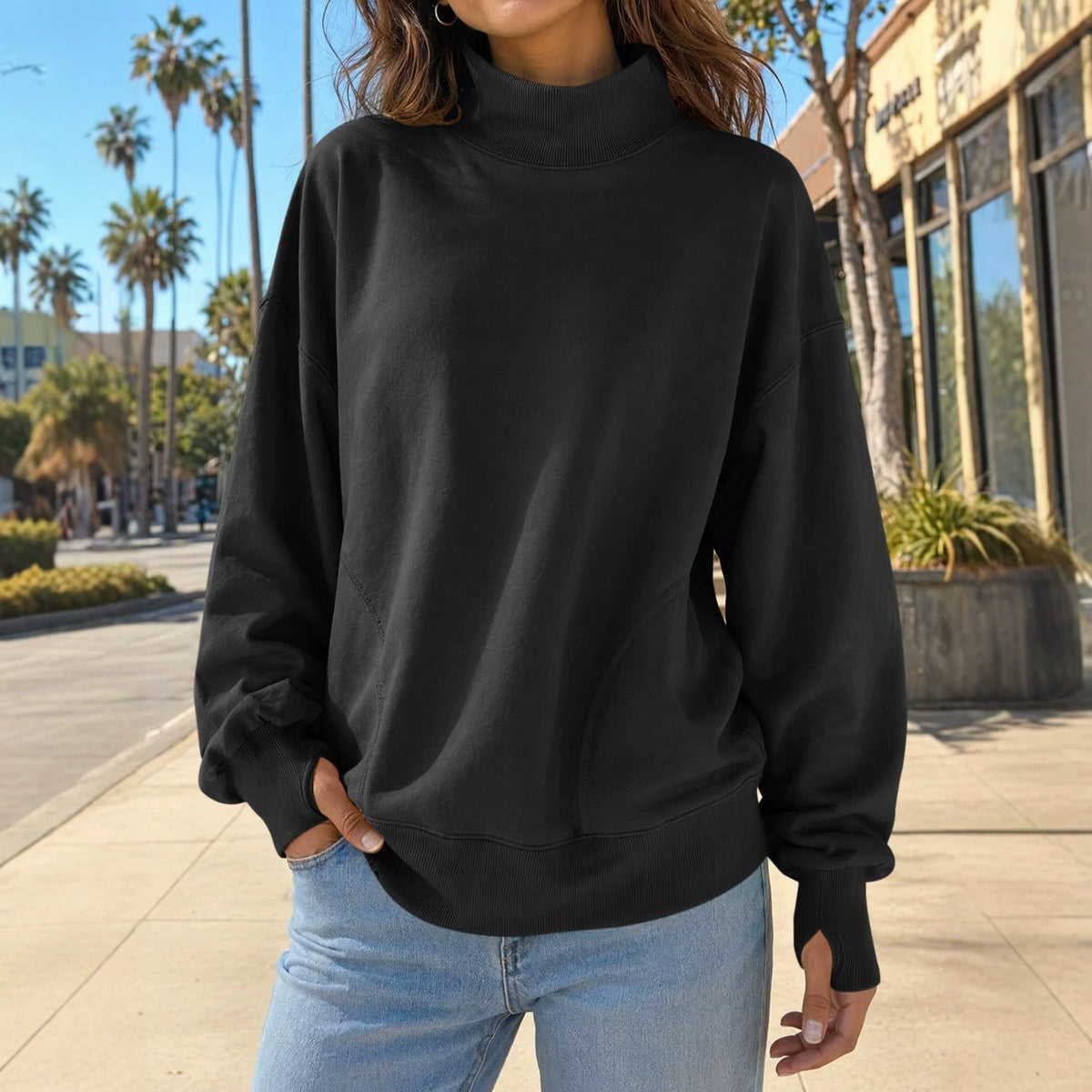 Womens Y2K Oversized Mock Neck Pullover Sweatshirt