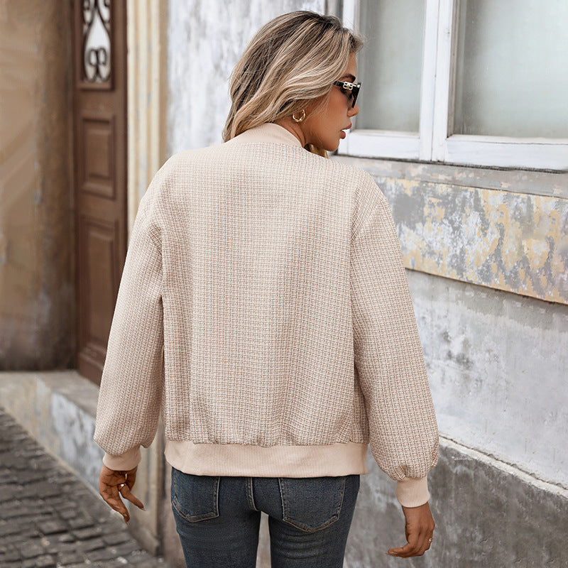 Tweed Bomber Jacket Oversized Casual French Chic Outerwear