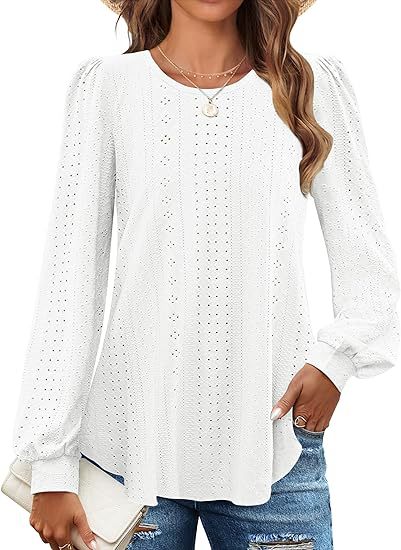Solid Knit Blouse Casual Eyelet Puff Sleeve Boutique