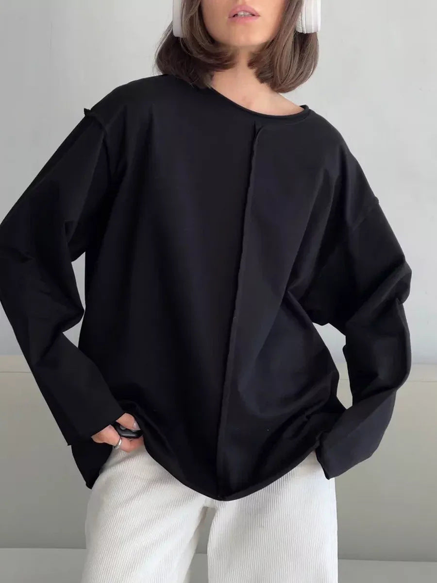 Casual Loose Fit Cotton Long Sleeve Distressed T Shirt Top
