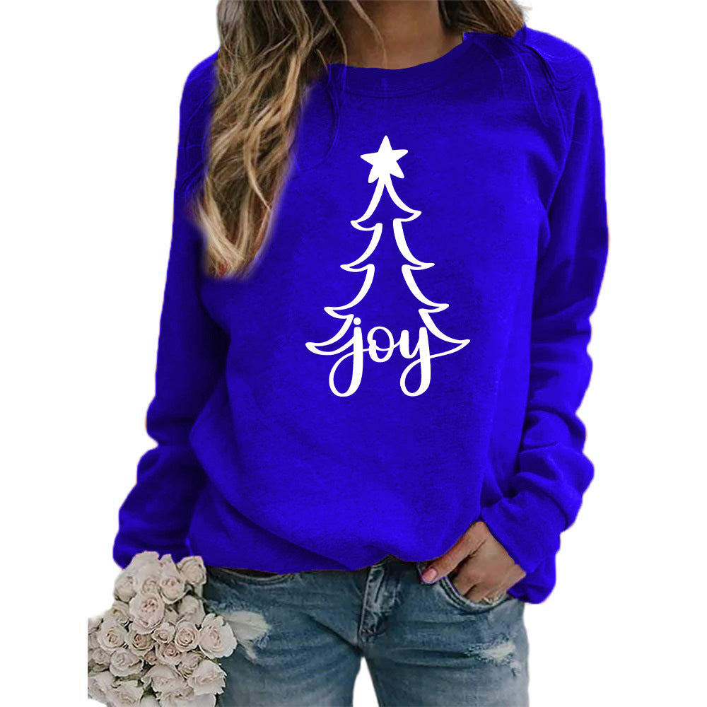 Womens Christmas Joy Tree Graphic Crewneck Sweatshirt