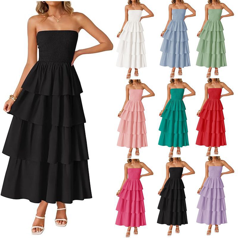 Strapless Smocked Tiered Maxi Dress for Summer Parties