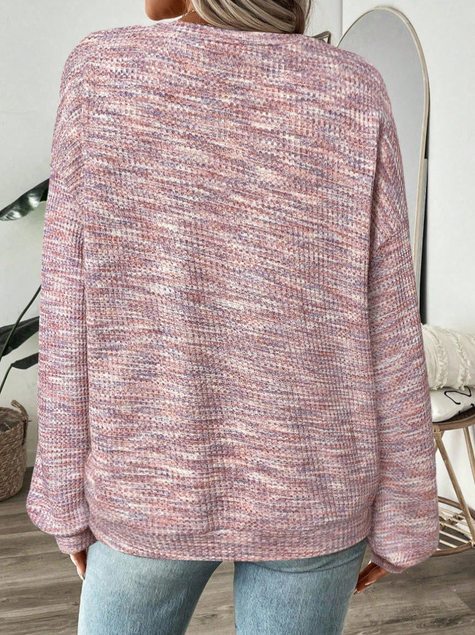 Women's Oversized Waffle Knit Ombre Long Sleeve Top