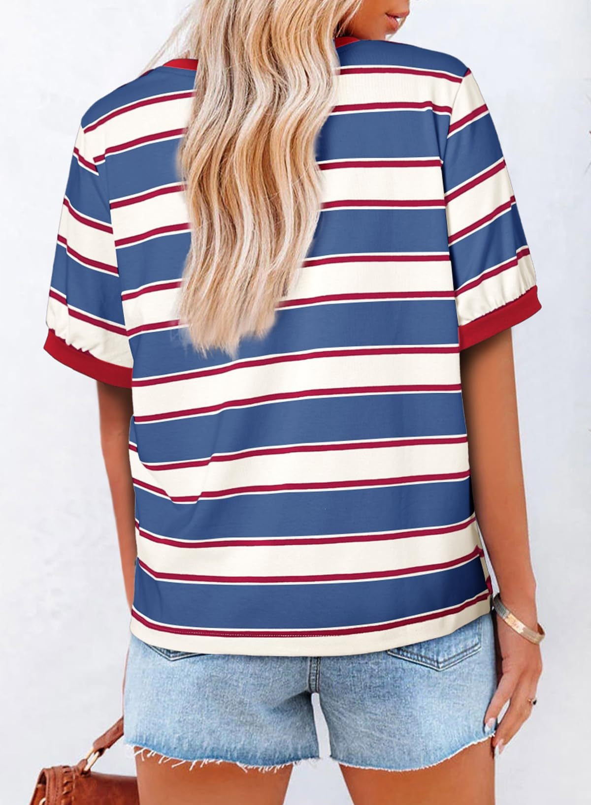 Striped Color Block Short Sleeve Casual Summer Tee