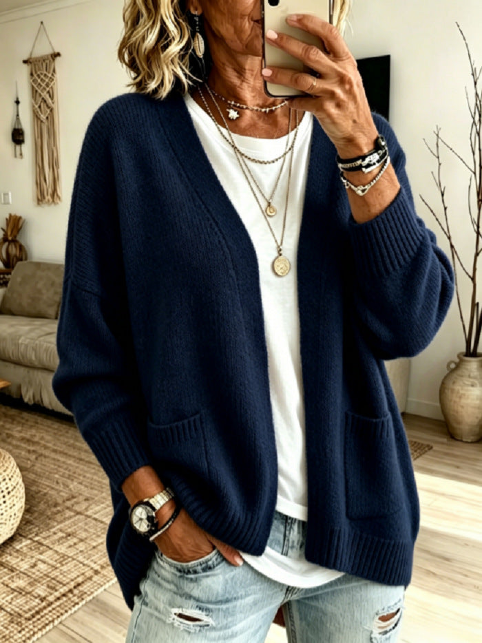 Womens Oversized Chunky Knit Cardigan Open Front Pockets