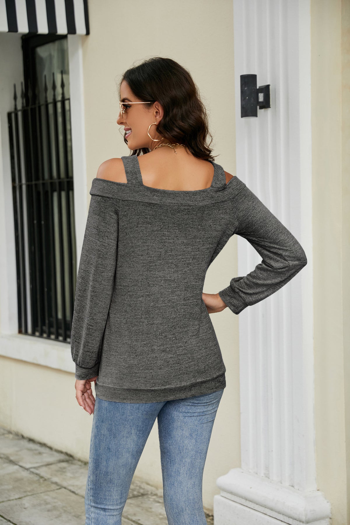 Women's Cold Shoulder Cutout Long Sleeve Loose Top