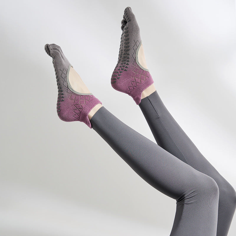 Women Gradient Pilates Toe Socks Non Slip Cotton Grip