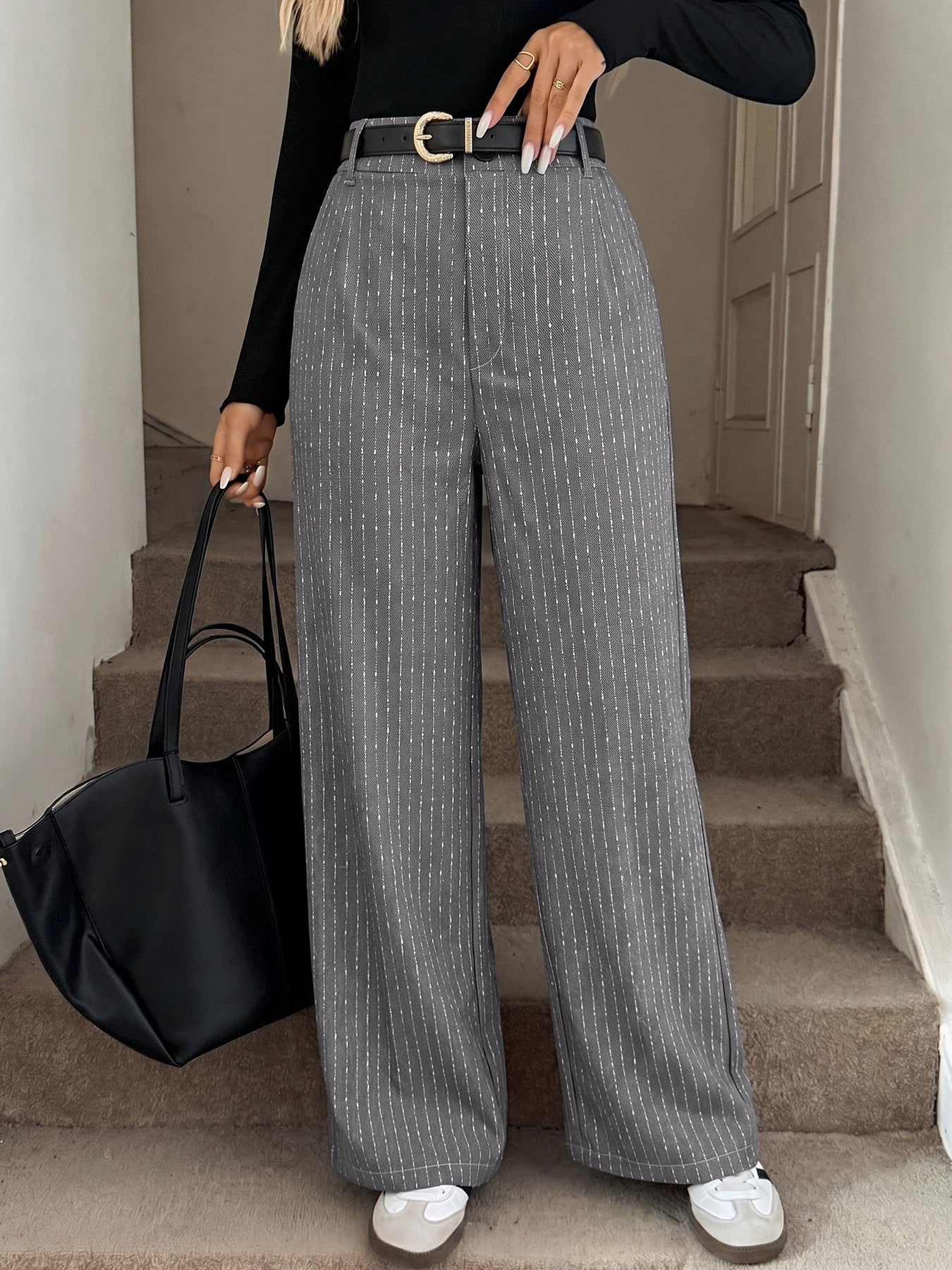 Striped Wide Leg Pants High Waist Casual Trousers