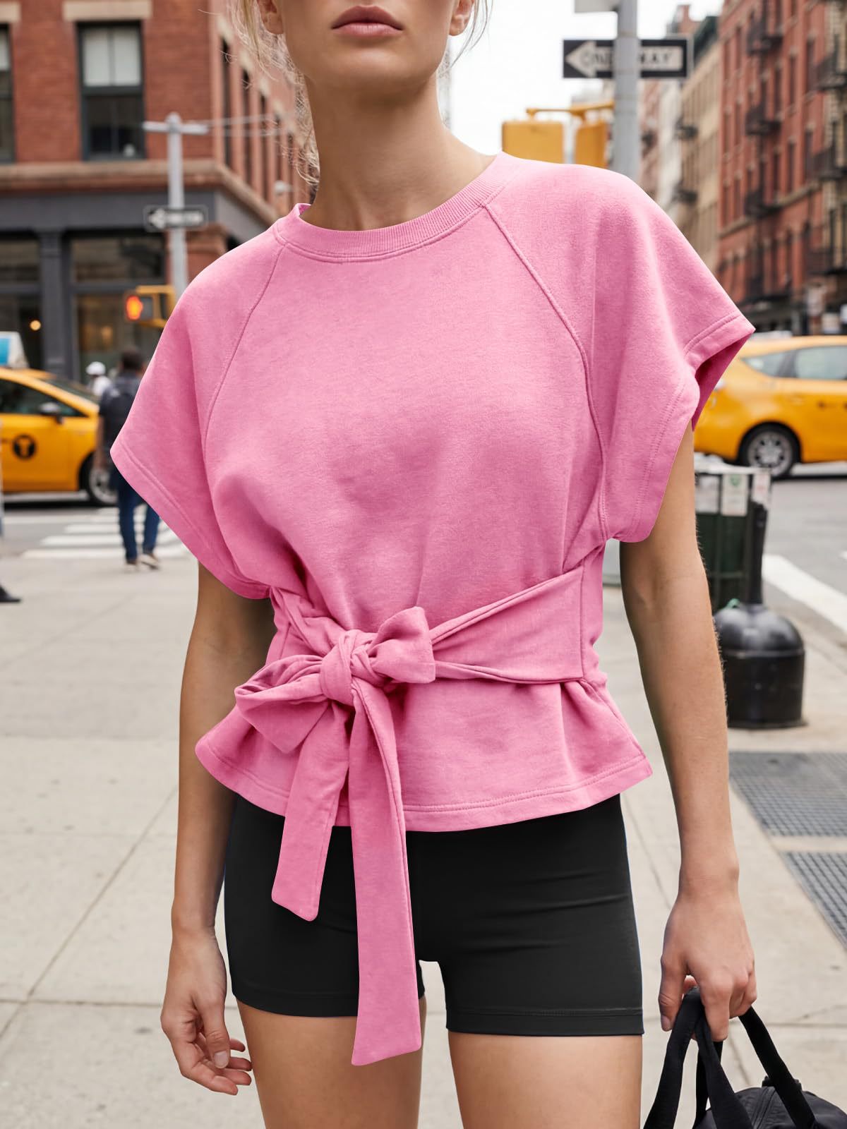 Solid Tie Waist Blouse Oversized Boutique Peplum Top