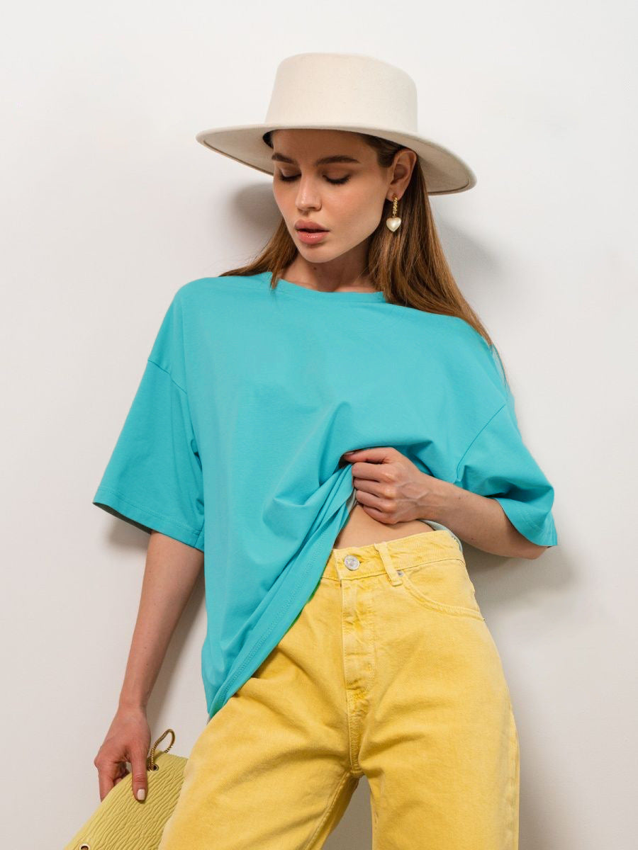 Solid Oversized T Shirt Loose Fit Crewneck Casual Tee