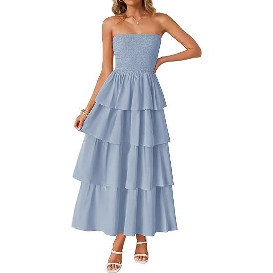 Strapless Smocked Tiered Maxi Dress for Summer Parties