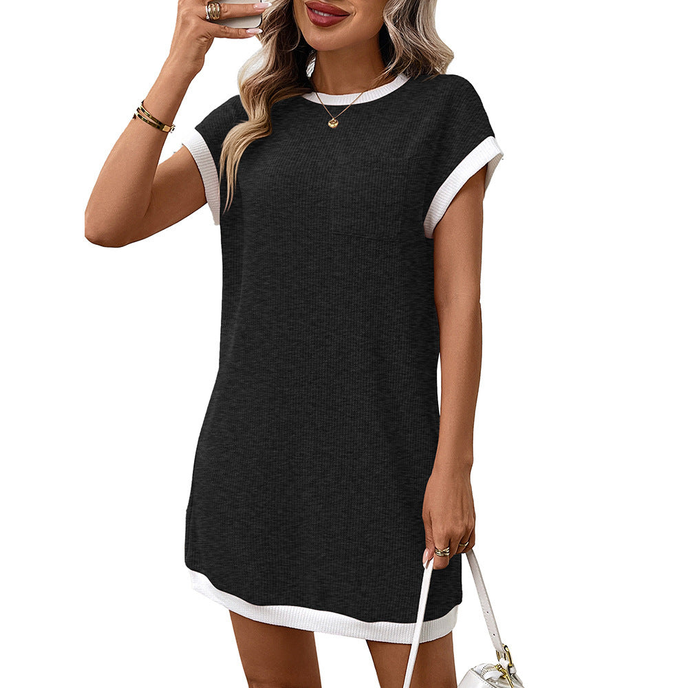 Women Contrast Trim Pocket T Shirt Dress
