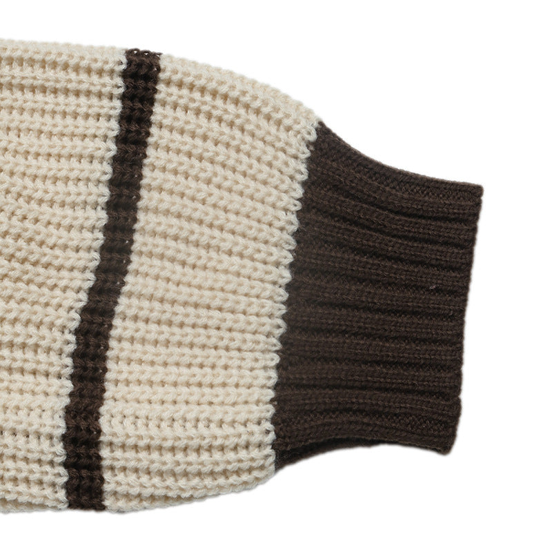 Striped Polo Knit Sweater Relaxed Fit Long Sleeve Pullover