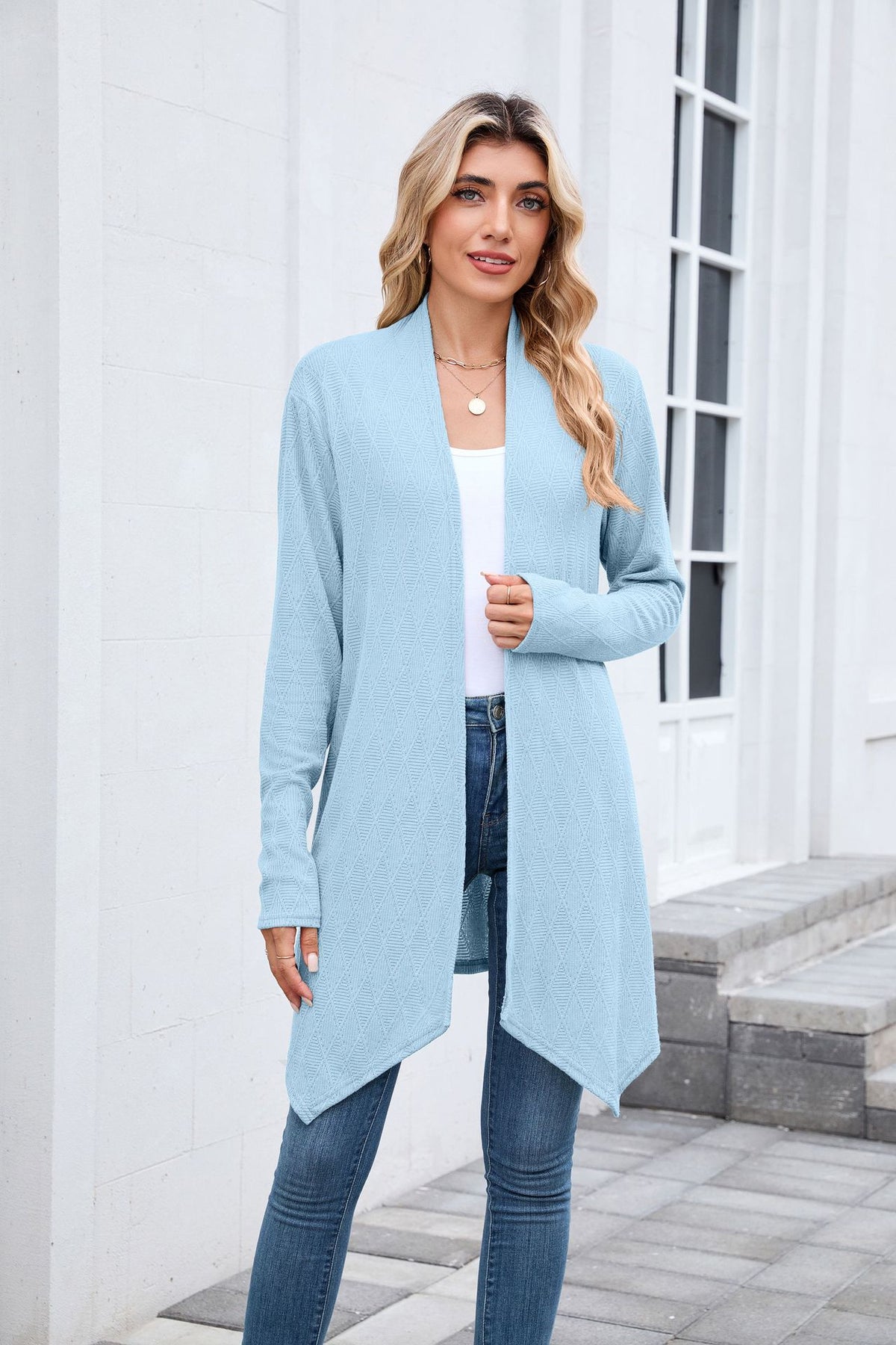 Women's Textured Open Front Long Knit Cardigan Sweater