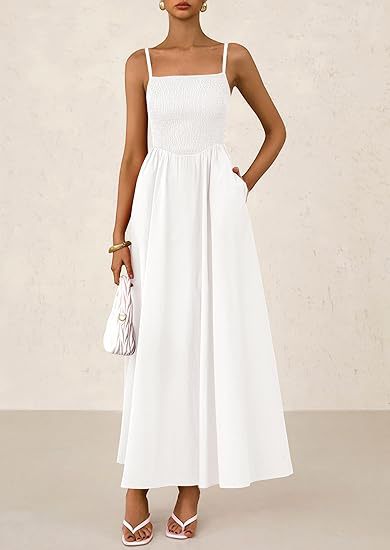 Spaghetti Strap Smocked Maxi Dress with Pockets for Summer