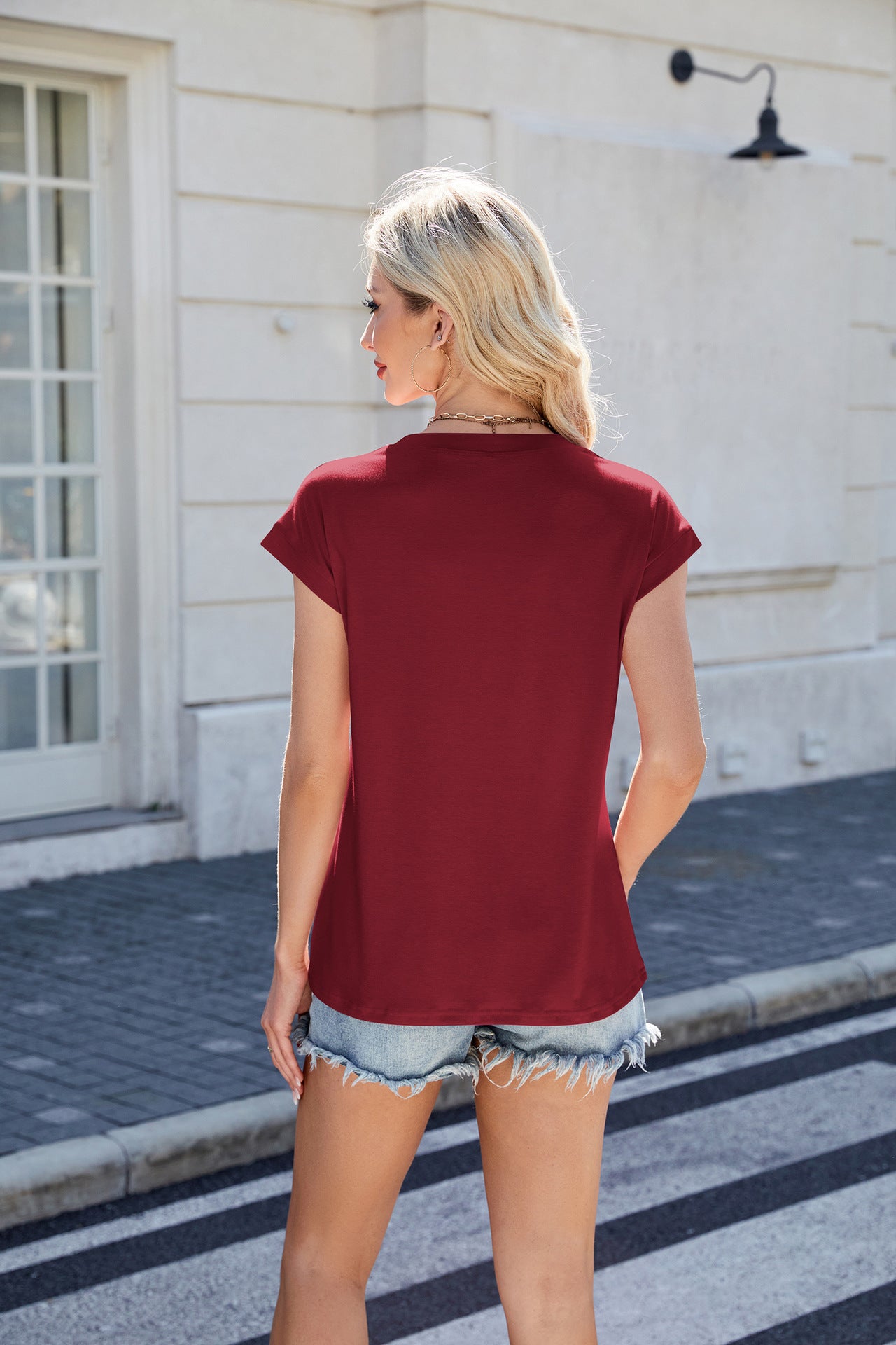 Round Neck Striped Loose Short Sleeve Top